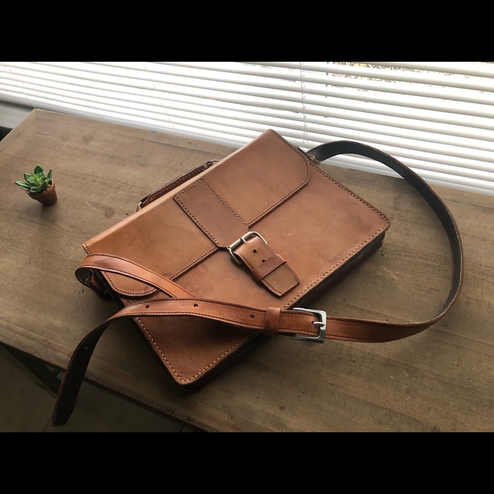 Vintage handmade hand stitched leather briefcase